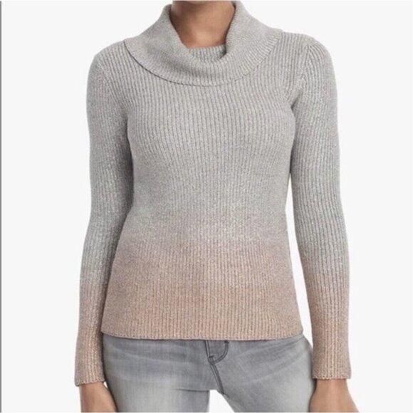 White House Black Market Silver Metallic Ombre Sweater Medium Cowl Neck Pullover - Picture 1 of 16